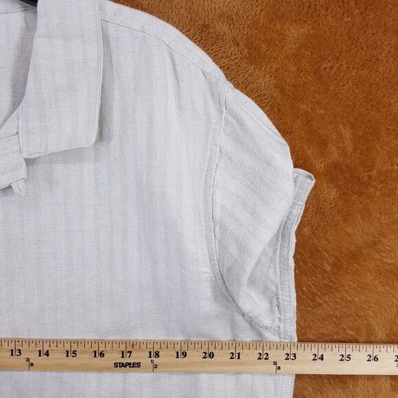 WAX LONDON Shirt Mens XL Tan Button Up Solid Stripe Linen Blend REN $165 - Picture 8 of 10